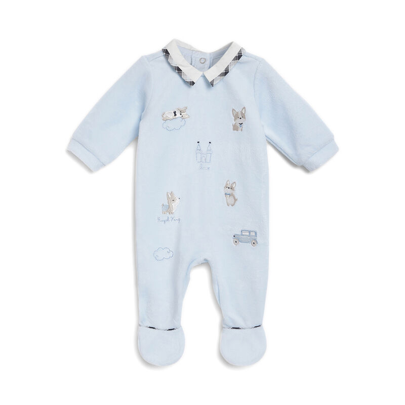 Boys Light Blue Applique Nappy Opening Babysuit image number 0